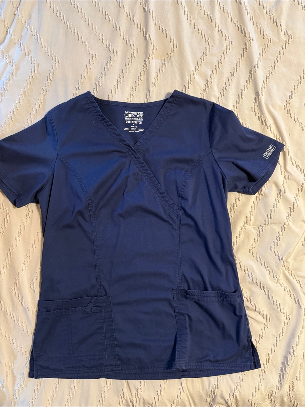 Cherokee Navy Wrap-Style Medical Scrub Top
